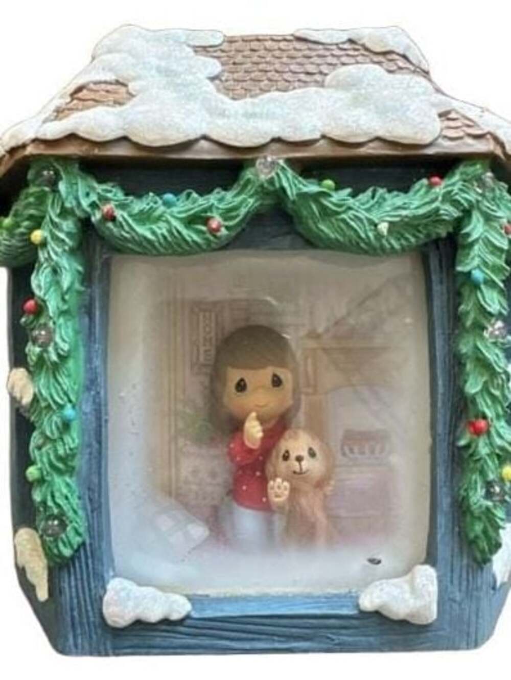 Precious Moments Girl and Puppy Lighted Musical Shadow Box 141102 Up On The Hous